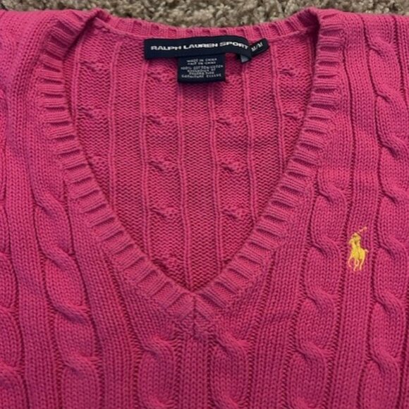 Ralph Lauren Sport Cotton Cable V neck Sweater - Picture 6 of 6